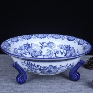 Ceramic fruit platter blue and white porecelain